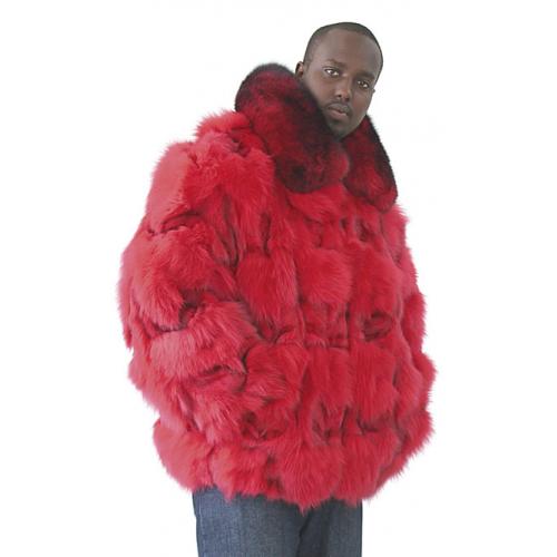 Winter Fur M11R01NA Red Genuine Fox Fur Bomber Jacket With Full Skin Fox Collar
